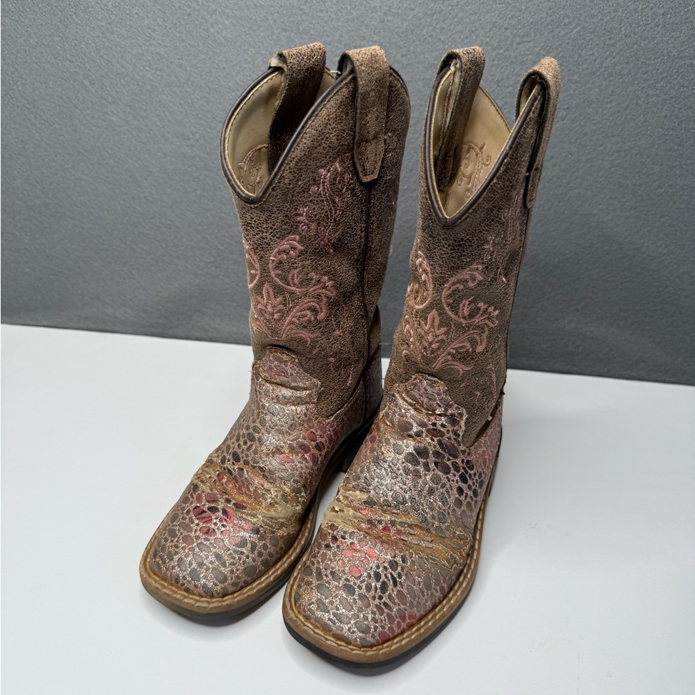 Old West Girls’ Cowgirl Boots Kids Brown and Pink Western Size 11
